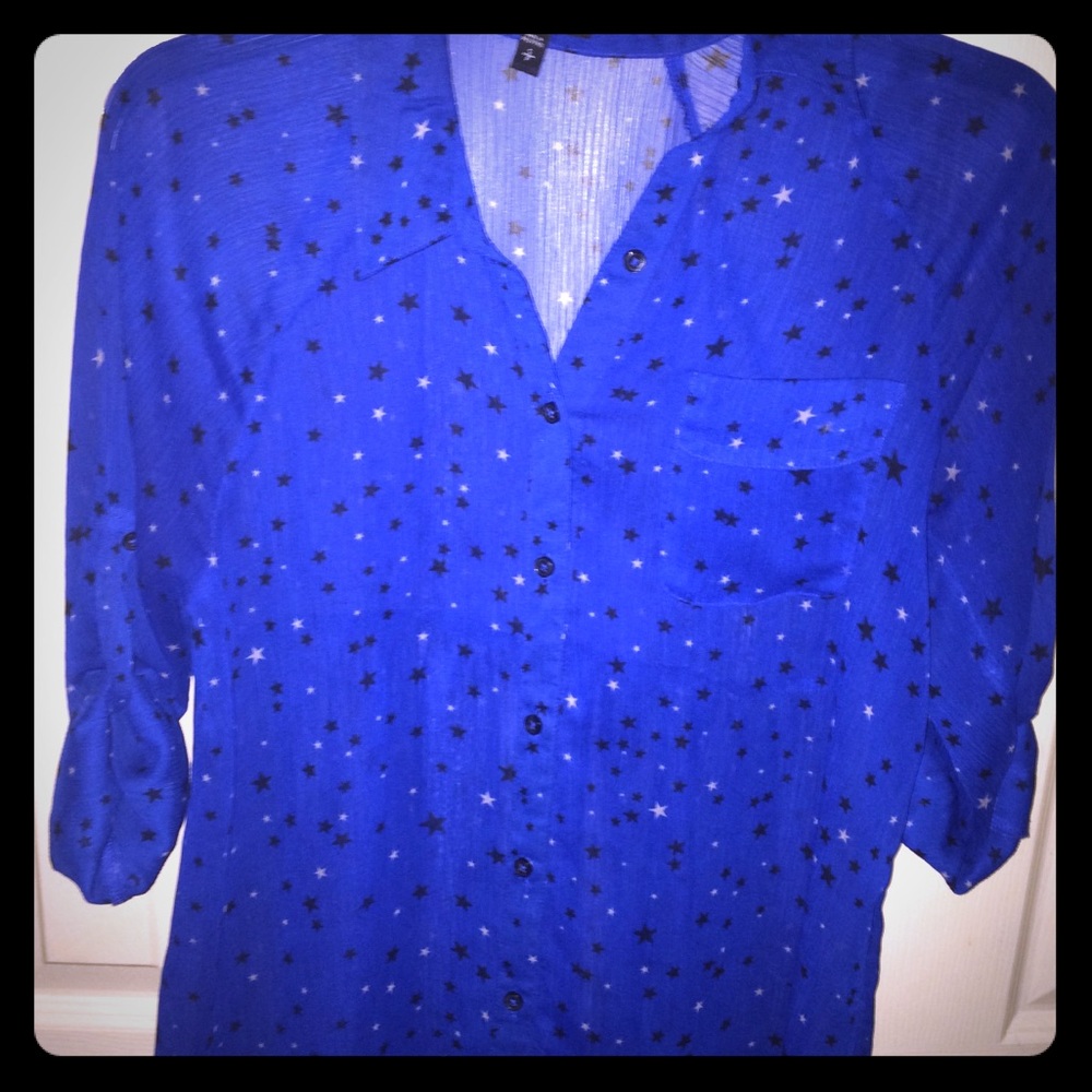 Nwot Express Royal Blue Sheer Button up